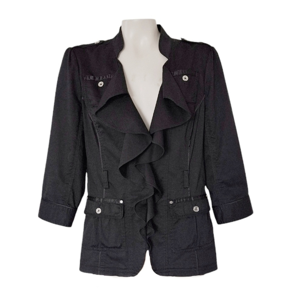 White House Black Market Ruffled Lapel Jacket with Belt Business Casual Y2K